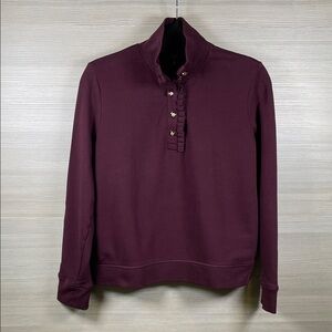 Talbots 100% Cotton Ruffle Half-Placket Mockneck Rich Burgundy | Petite Medium